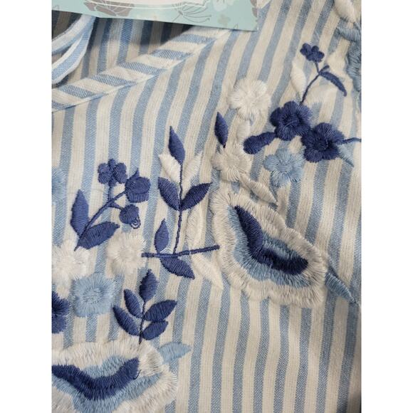 National Women's Maxi House Dress Blue Stripe Embroidered NEW Kaftan - Picture 8 of 8